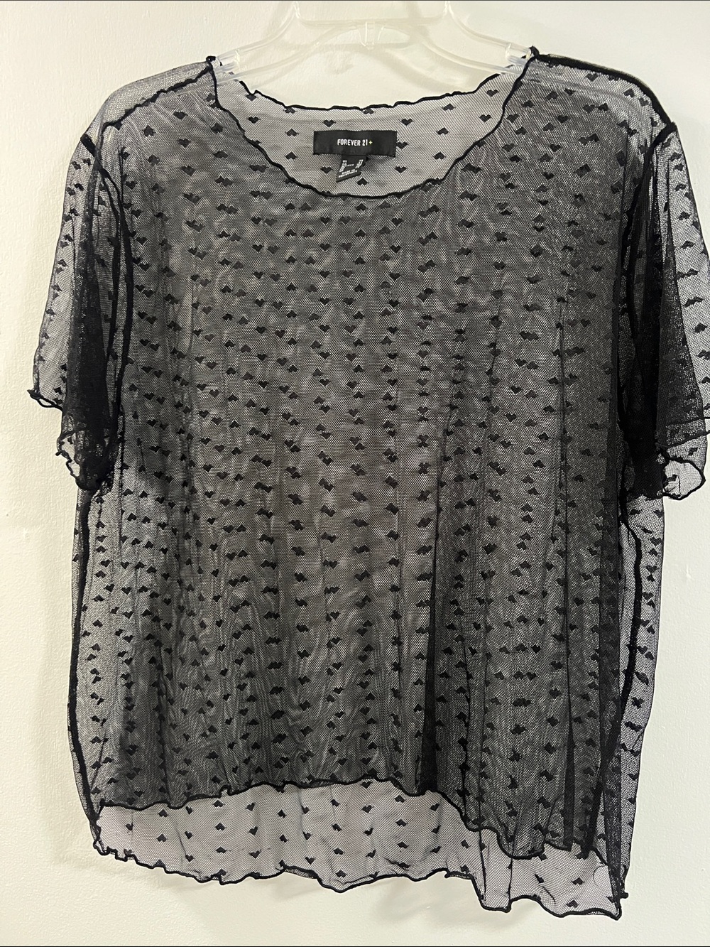 Forever 21 Black Sheer Mesh Top with Heart Texture